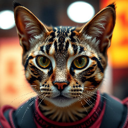 一个黑白相间的奶牛猫，名叫阿强，在充满赛博朋克风格的电脑机箱深处，它眼神充满无助和祈求，双膝跪地（或者前爪交叠，做出祈祷或乞求的姿态）在发着微弱霓虹光的电脑主板上。它双手（前爪）颤抖地举着一个破旧的木牌，上面清晰地用中文写着：“求电费，想动”。机箱内部混乱而迷幻，裸露的电线像发光的血管，旁边一个烧焦的散热风扇正冒着一缕细细的青烟。冷冽的蓝紫色和橙色光照，高细节，电影级质感，微距摄影。