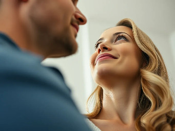 wife lovingly looking up at husband