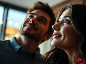 wife lovingly looking up at husband