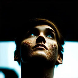 Ultra-photorealistic fantasy portrait, masterpiece, cinematic realism, 8K HDR, medium-format photography, physically based rendering, ultra-detailed skin with realistic pores, dramatic lighting, volumetric atmosphere, shallow depth of field.  full body very low angle looking up from ground level photo of a dimly lit by warm amber incandescent light in shadow svelte lithe voluptuous statuesque athletic toned female, Eris and her lovers a petite beautiful athletic female, Idunn & tall gorgeous female, Hera.  Eris is a cute gorgeous svelte athletic 23 year old Macedonian female with radiant warmly lit porcelain alabaster skin and mischievous nascent facial features. She has long wild vellus thick platinum & white hair Long Wavy Cut With Longer Face-Framing with large thick curls hairstyle with lighter tips. She wears a cropped open white/lilac snakeskin leather jacket with tarnished burnished brass buttons & rivets & a very low-rise waist dark cerulean, teal & cyan diffused watercolor splotch pattern with white paint splatter layered frilled silk microskirt. She has large bright pensive expressive eyes with a mischievous smirk, her eyes are bright pale jade with emerald highlights. she wears dark clear tortoise shell pattern Ray-Ban Wayfarer frame glasses. She has pale pearlescent lilac eyeshadow & smoky dark eyeliner. long manicured nails pearlescent white polish. She wears gold & diamond jewelry; earrings, bracelets, anklets, rings & a gold necklace with amethyst pendant, white marble bead bracelets. She wears white Nike sneakers with iridescent white & lilac details & logos.  Idunn is a petite beautiful athletic 24 year old Nordic female with radiant warmly lit light almond skin and rounded nascent facial features. She has long layers with chest-length framing platinum/pale gold blonde thick curled hair. She wears a cropped open dark crimson leather varsity jacket with a large Norse rune in gold & a very low-rise waist bright cropped red/crimson pleated cheerleader microskirt with gold edges. She has large bright inquisitive expressive eyes with a inquisitive demeanor, her eyes are bright pale hazel with light honey highlights. She has shimmering bronze eyeshadow & smoky dark eyeliner. long manicured nails pearlescent white & peach polish. She wears gold & diamond jewelry; earrings, bracelets, anklets, rings & a gold necklace with a ruby pendant and a gold Rolex Daytona watch with a mother-of-pearl face. She wears white Converse sneakers with pale gold & scarlet details & logos.  Hera is a cute gorgeous svelte athletic statuesque 26 year old Greek-Nordic mix female with radiant warmly lit porcelain almond skin and stoic facial features. She has long thick pale golden blonde hair Long symmetric layered with large soft gentle curls hairstyle. She wears a cropped open dark violet distressed & bleached denim jacket with tarnished burnished gold buttons & rivets & a very low-rise waist gold & mother-of-pearl sequin covered layered frilled silk microskirt. She has large bright expressive eyes with a calm soft smirk, her eyes are bright pale grey with slate highlights. she wears thin gold frame Oakley aviator frame glasses. She has pale pearlescent peach eyeshadow & smoky dark eyeliner. long manicured nails matte gold polish. She wears gold & pearl jewelry; earrings, bracelets, anklets, rings & a gold necklace with amethyst pendant, white pearl bead bracelets. She wears gold New Balance running shoes with pearlescent white & violet details & logos.  Eris leans against a white stucco wall near an open doorway of an outdoor rainfall shower on a balcony of a large Mediterranean mansion with flowering gardens & large mosaic tiled pool near the beach at early morning, the ground is littered with gold painted apples. While Idunn leans back pressed against Eris' torso with her back arched. Hera stands leaning on the opposite wall & looks over her shoulder towards the viewer. The scene is lit by warm amber diffused sunlight & incandescent light.