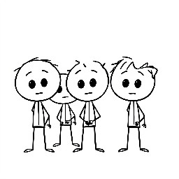 Simple 2D stick figure cartoon, hand-drawn doodle style, thick uneven black outlines, clean white background, amateur MS Paint drawing, flat solid colors only, absolutely minimal shading, simple stickman characters with oversized round heads, tiny black dot eyes, expressive eyebrows, basic mouth expressions, clean geometric shapes, educational illustration, playful but intelligent visual style, minimalist composition, large empty white space, high readability, simple visual storytelling, horizontal 16:9 composition, vector-like simplicity, iconic YouTube educational style, consistent character proportions, smooth black outlines, uncluttered scene, no unnecessary objects, designed for fast visual understanding.