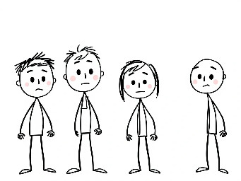 Simple 2D stick figure cartoon, hand-drawn doodle style, thick uneven black outlines, clean white background, amateur MS Paint drawing, flat solid colors only, absolutely minimal shading, simple stickman characters with oversized round heads, tiny black dot eyes, expressive eyebrows, basic mouth expressions, clean geometric shapes, educational illustration, playful but intelligent visual style, minimalist composition, large empty white space, high readability, simple visual storytelling, horizontal 16:9 composition, vector-like simplicity, iconic YouTube educational style, consistent character proportions, smooth black outlines, uncluttered scene, no unnecessary objects, designed for fast visual understanding.